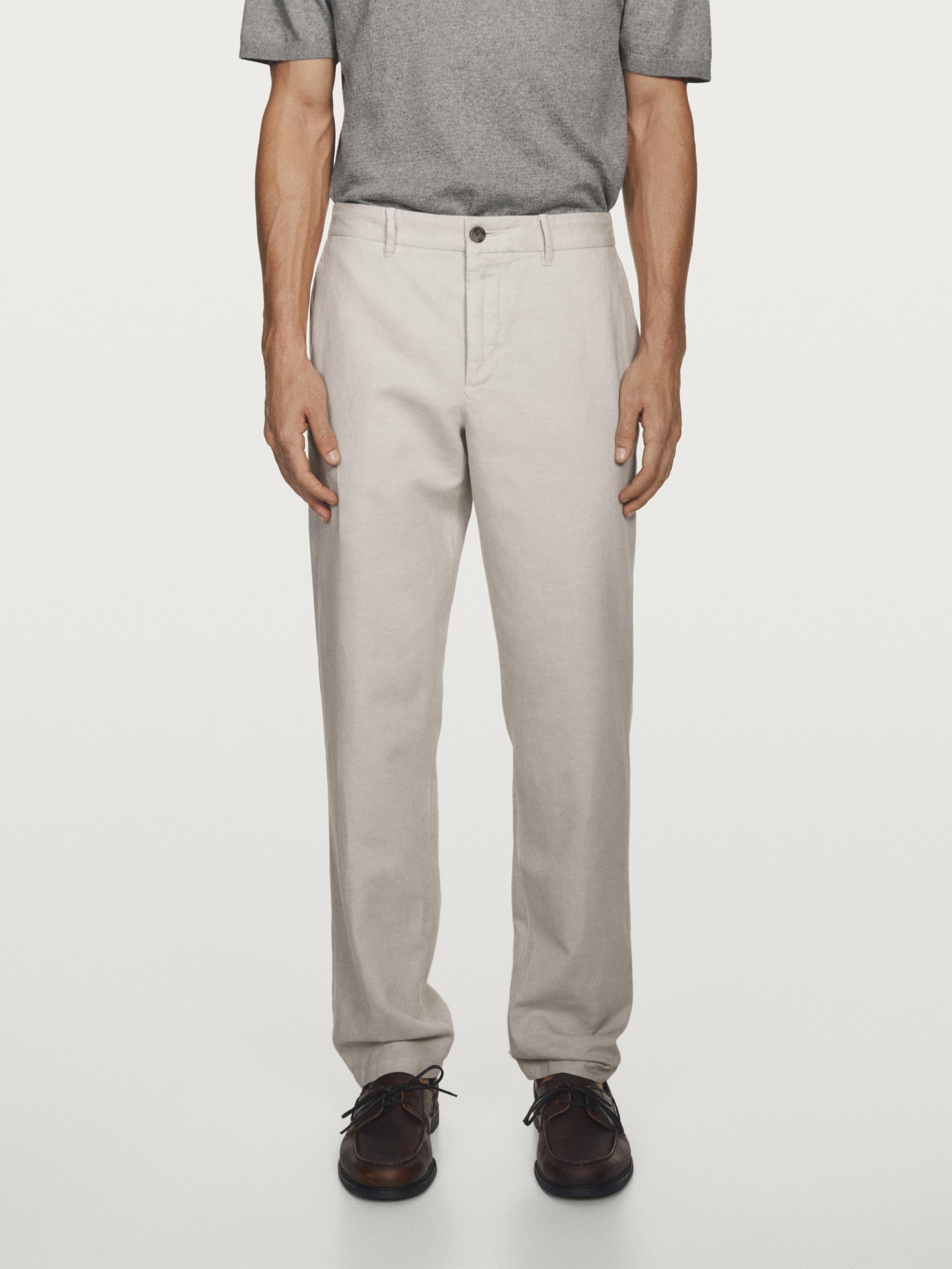 Linen blend tapered fit trousers